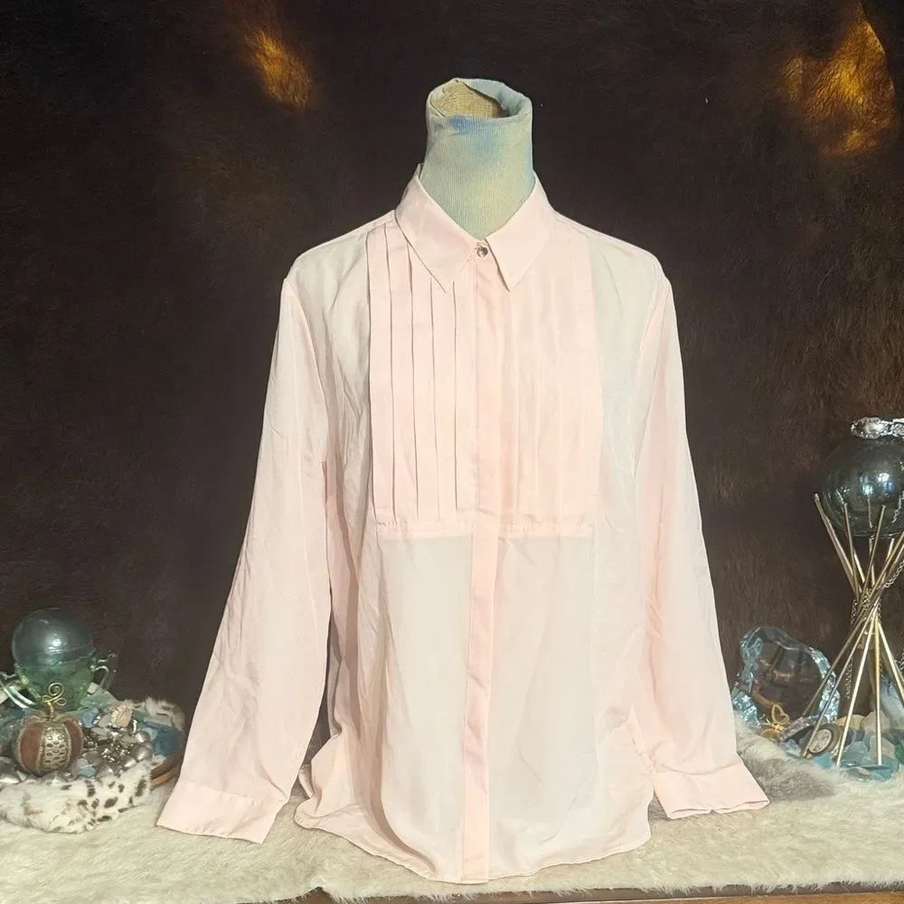 Light Pink Pleated Front Button-Up Blouse XLP (3200)